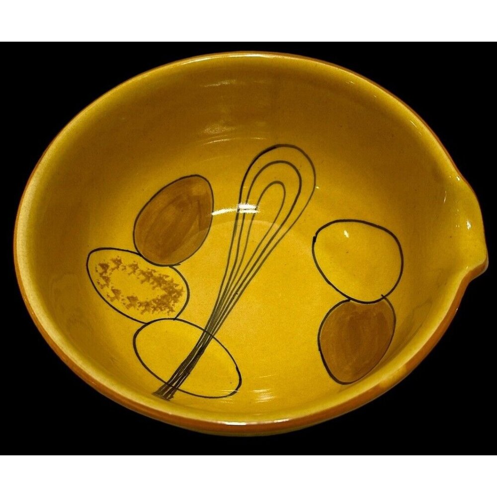 Vtg MCM Los Angeles Pottery Ceramic Mixing Bowl Spout Batter Pancakes Eggs Wisk
